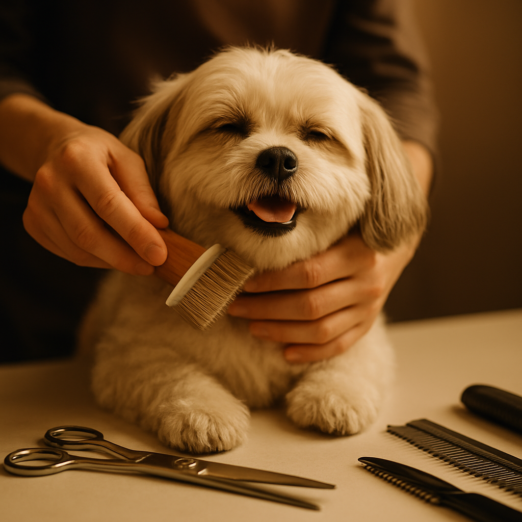 Manos de un groomer cuidando con detalle a una mascota